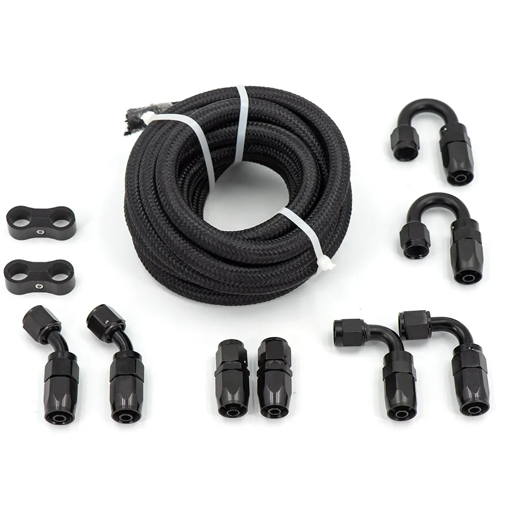 

20FT Stainless Steel Braided Oil Fuel Hose Cable + AN6/AN8/AN10 Hose End Fixing Adapter Oil Hose Kit with Clip
