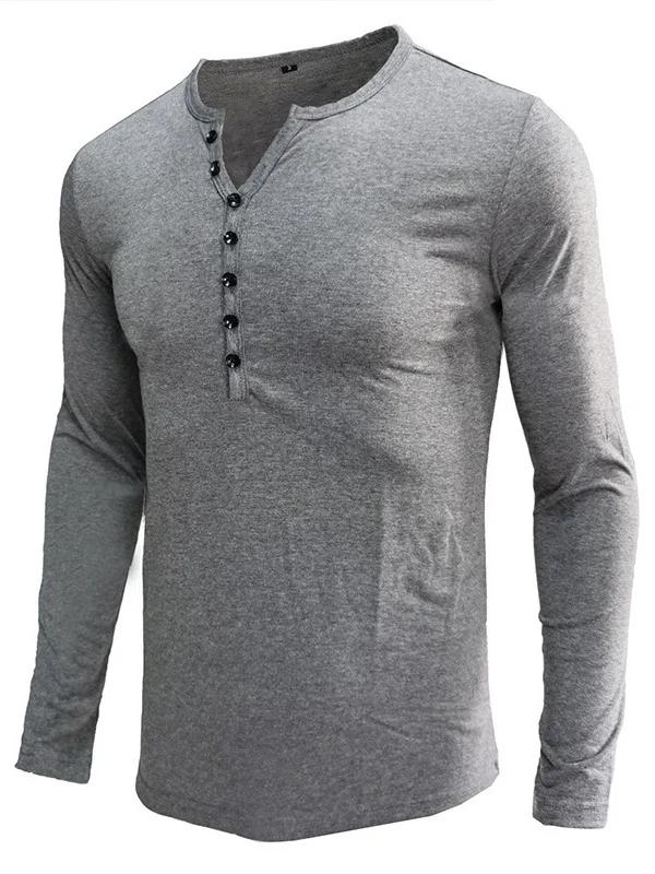 

Long Sve Henry irt Base Layer Top для мужчин Смесь хлопка Slim Fit круглый Ne Pure Color Впитывающий пот Повседневная одежда Весна ...