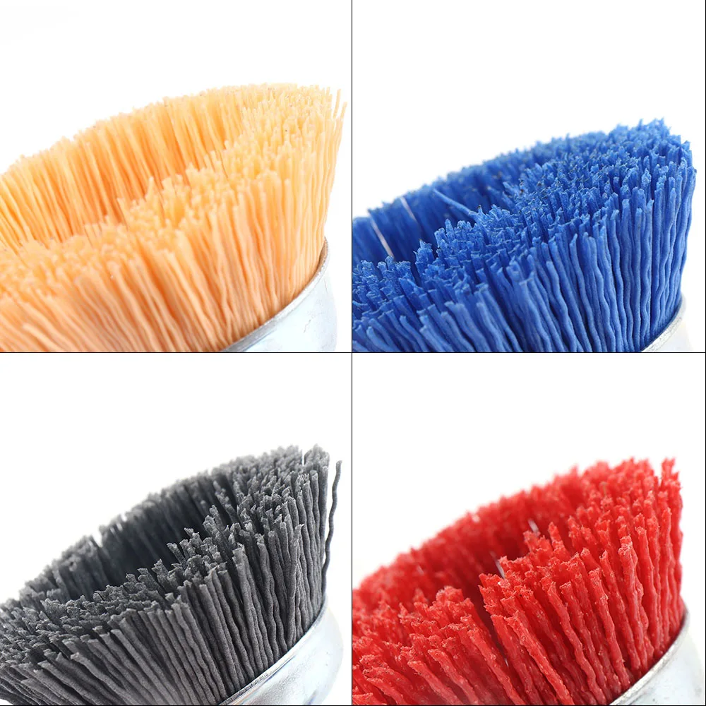 SIFANG 75mm Nylon Cup Brush Wood Polishing Wire Wheel Brush With Hexagonal Shank Abrasive Rust Removal Drill Rotary Tool Brush