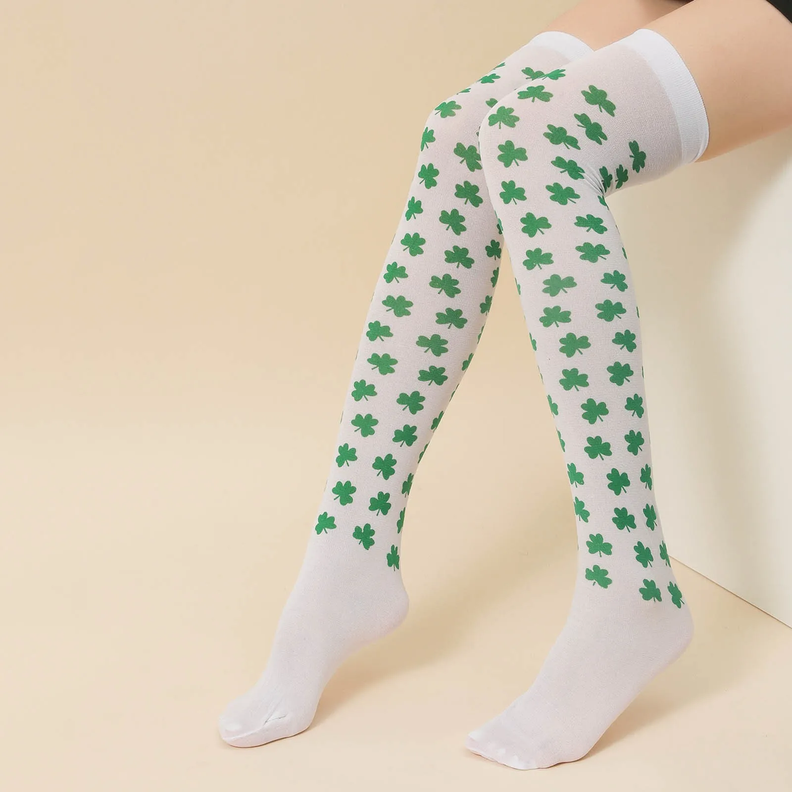 

Shamrock Clover Print Long Socks Women Over Knee Thigh-High Stockings Socks Party Clothing Girls Ladies Saint St Patricks Day