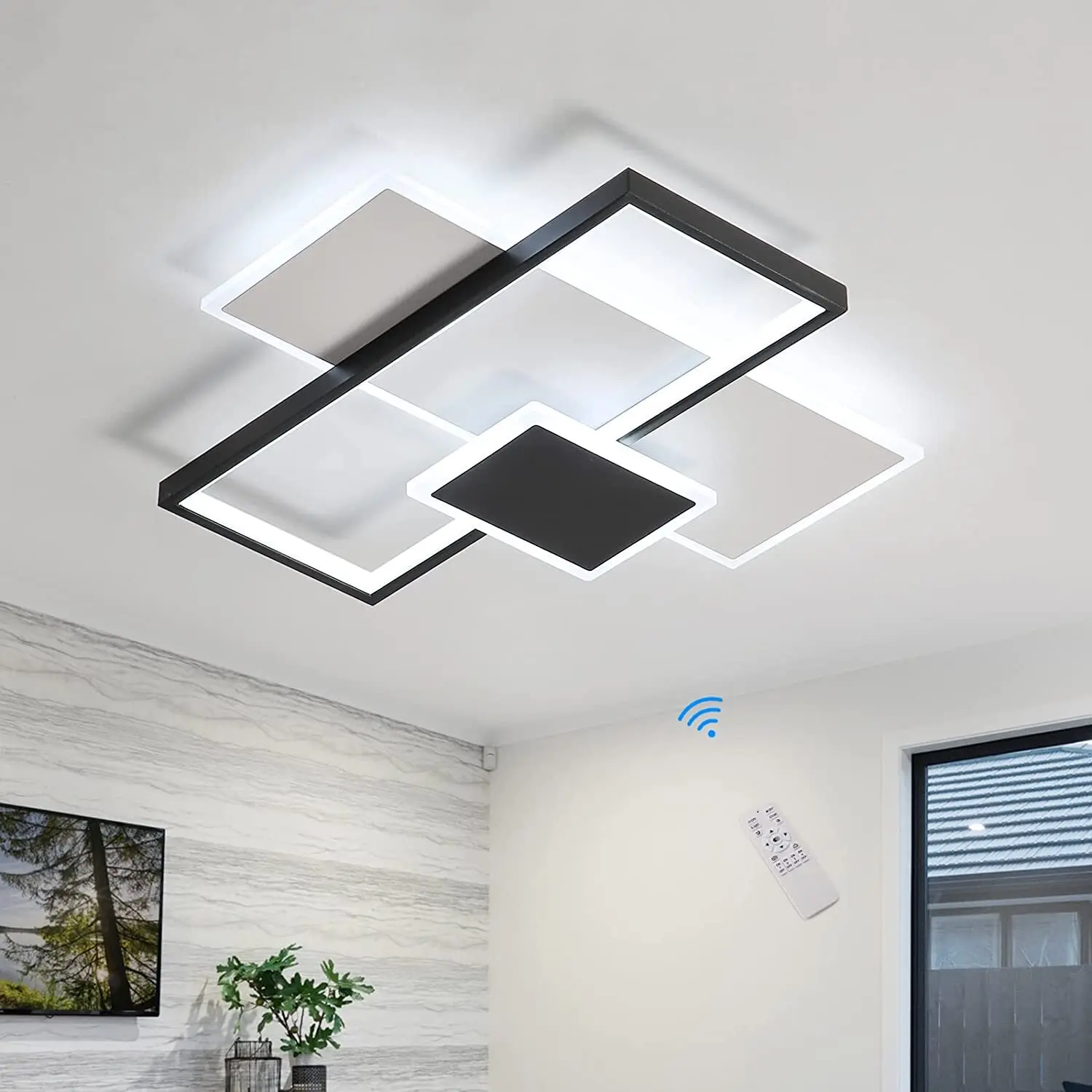 Modern LED Ceiling Light,2700K-6500K Dimmable LED Ceiling Lighting with Remote Control,Black and White Ceiling Lamp for Bedroom