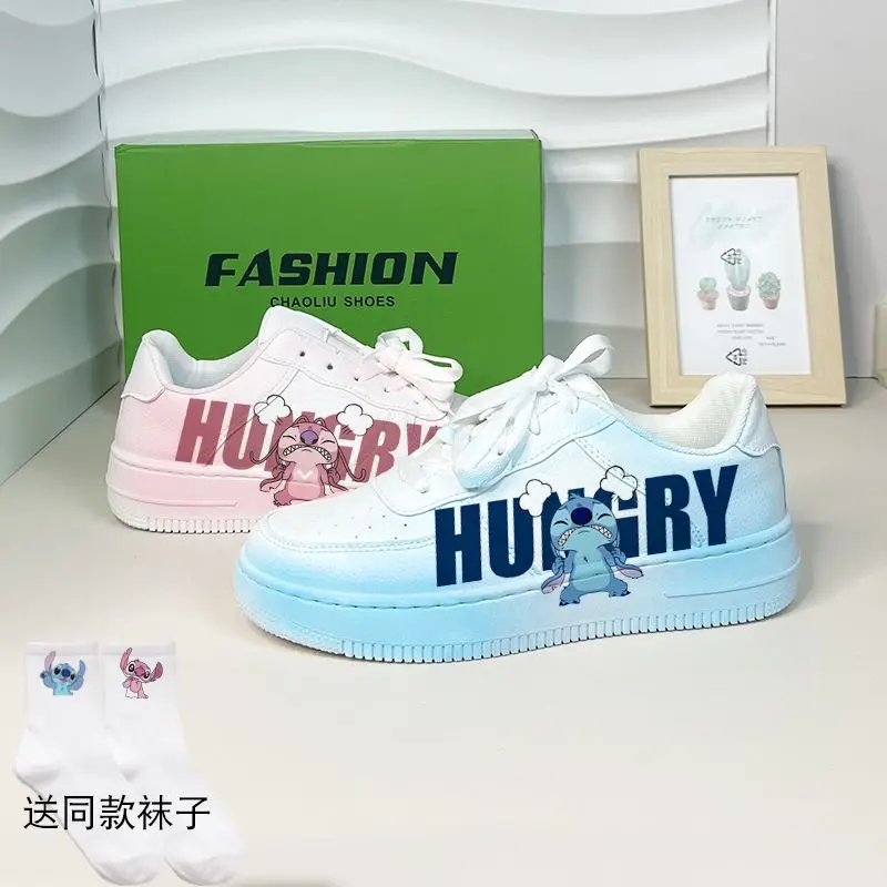 Stitch Basket Shoes Couple White Casual Sneakers Anime Lilo & Stitch Sport Shoes Disney Tennis Shoes Kids Shoes Size 35-44