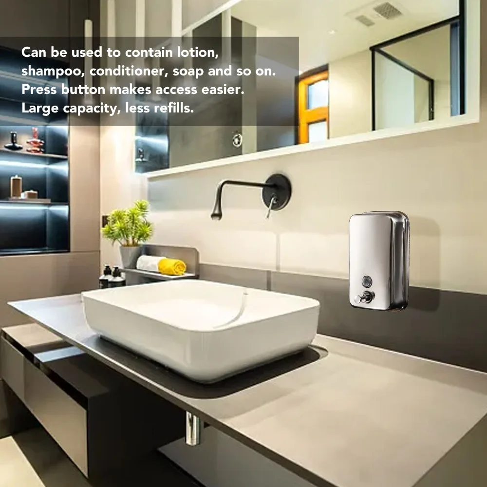 

Stainless Steel Soap Dispenser Silver Rust-Proof Manual Soap Dispenser 500ml Capacity Wall Mount Liquid Dispenser