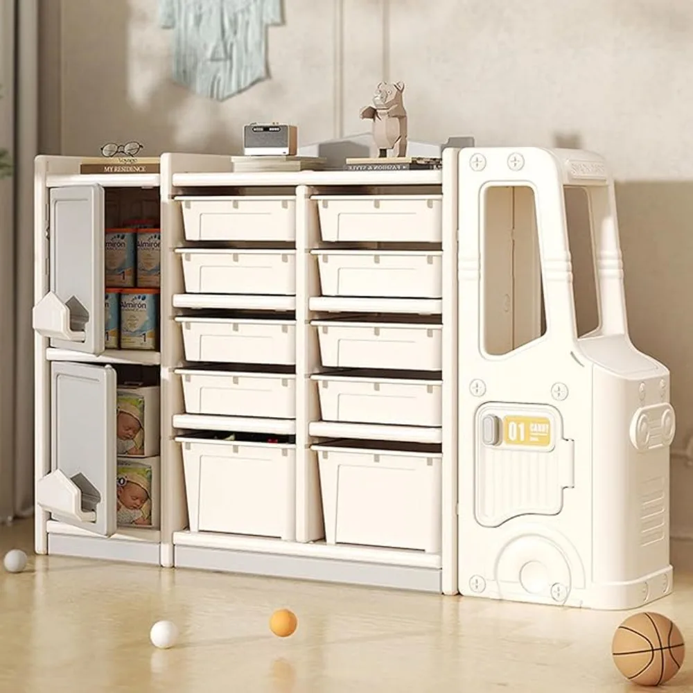 

Toy Storage Organizer Bookshelf Multipurpose ，10 Bins 2 Cabinets and 2 Shelves for School, Bedroom, Playroom or Nursery