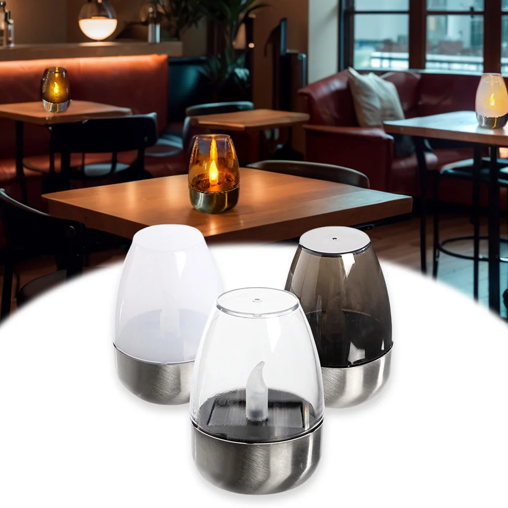 Solar Powered Flameless Candle Lamp Stainless Steel Flashing Candle Lamp Auto On LED Candle Light for Birthday Party Decoration