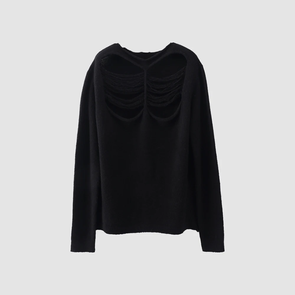 

Женский свитер из смеси шерсти Y2K, элегантная футболка на шнуровке с круглым вырезом и длинными рукавами, топ, осень 2021, новое поступление