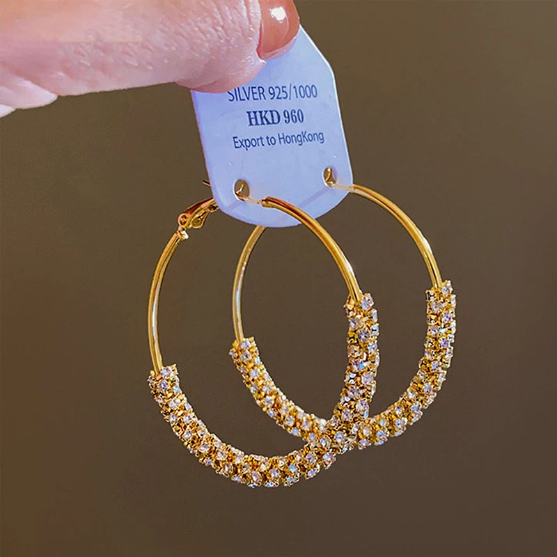 GANPUP Elegante Große Kreisförmige Funkelnde Kristall-Creolen für Damen Luxuriöser Neuer Trendiger Ohrschmuck Geschenk für Party серьги – Detail 6
