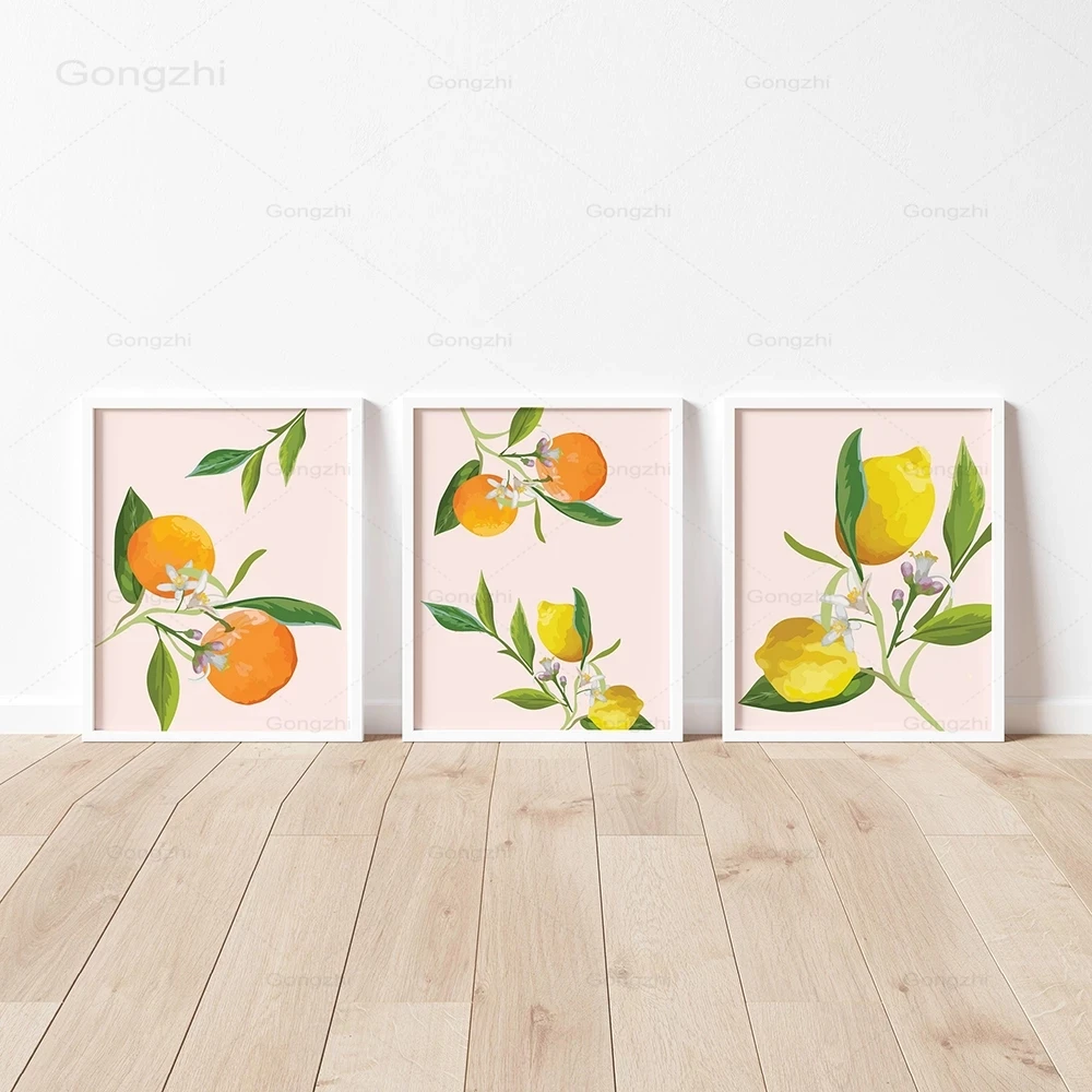 Lemon Oranges Flower Poster Scandinavian Style Canvas Painting Fruit Wall Art Pictures for Living Room Modern Kitchen Decor