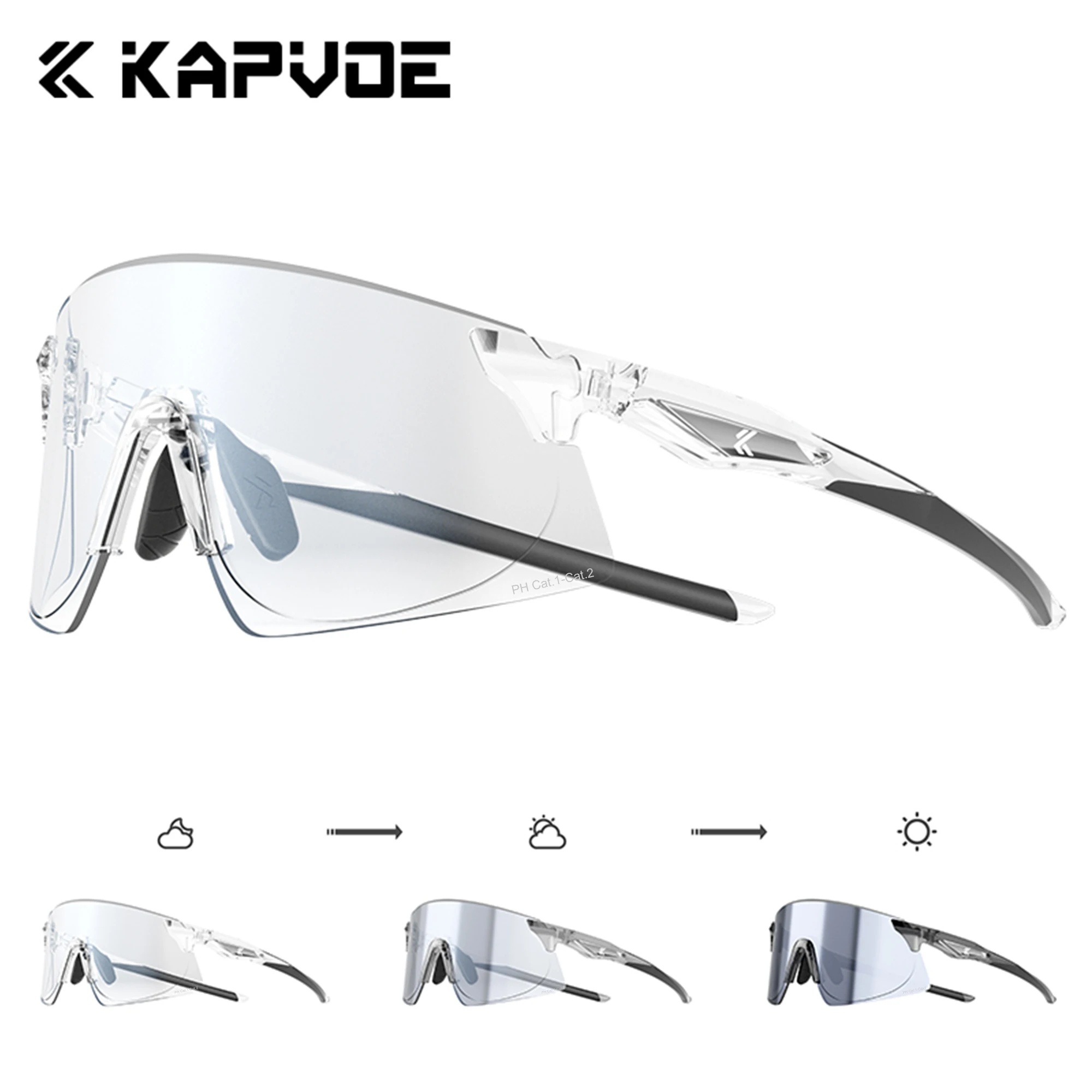 

KAPVOE HD Photochromic Cycling Hiking Sunglasses Diamond-Ratio Design Hiking Driving Glasses Outdoor Sports Stylish Sunglasses