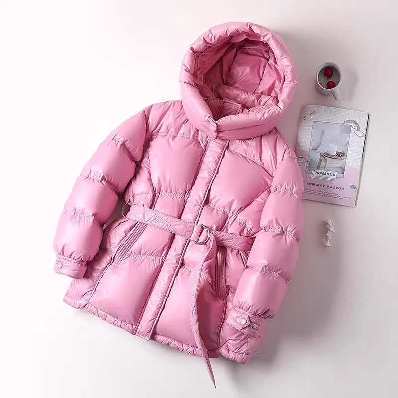 2023 Winter New White Duck Down Jacket Women\'s Thicken Parker Fashion Slim With belt Women Fluffy Down Coat Female Warm Overcoat