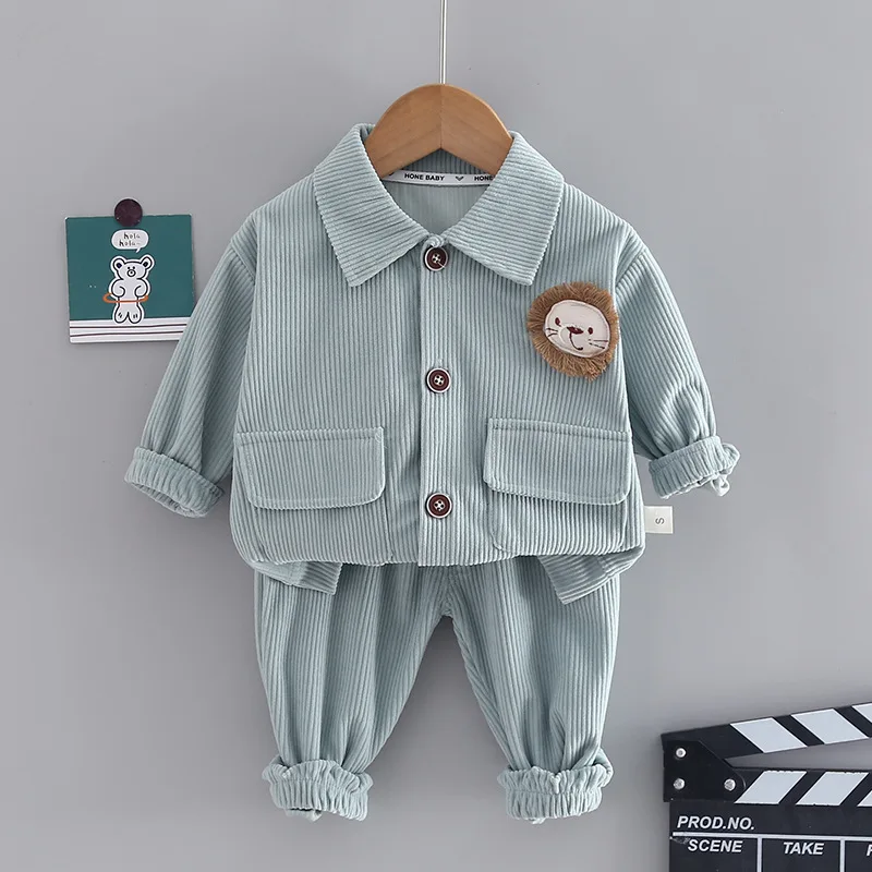 

Toddler Boys Designer Clothes Sets Tracksuits for Kids Cartoon Corduroy Single Breasted Cardigan Coat Pant Baby Two Piece Outfit