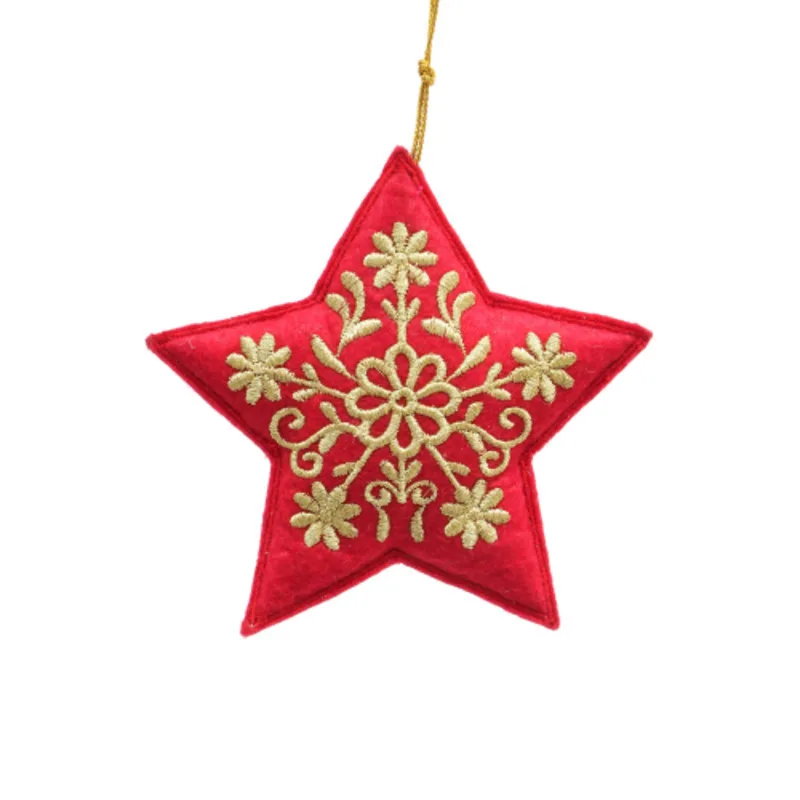 Expobazaar Thread Embroidered Star Hanging Ornament Red Shimmering Beads Sparkling Finish Christmas Tree Window Decor