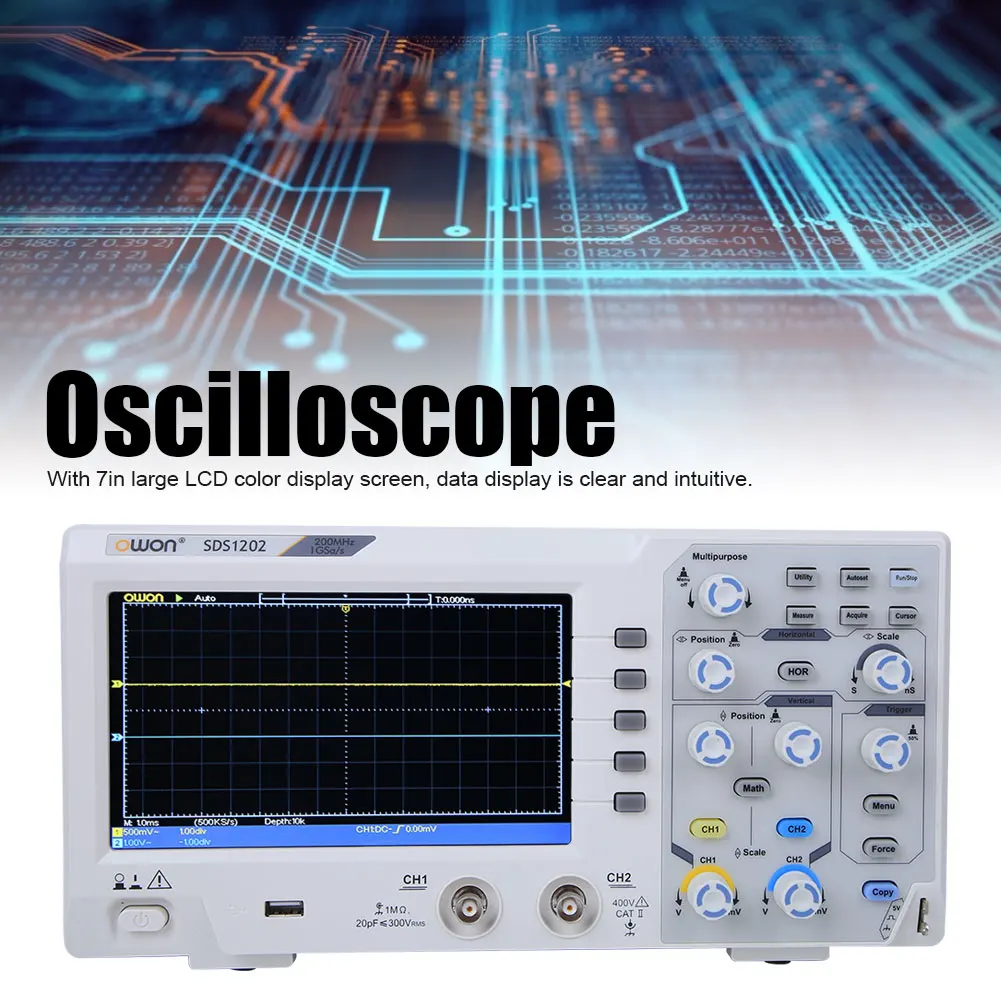 المحمولة 200 ميجا هرتز LCD ملتقط الذبذبات الرقمي SDS1202 200 ميجا هرتز 1GS/s 7in LCD متعدد الوظائف الرقمية 2-قناة راسم الذبذبات #5