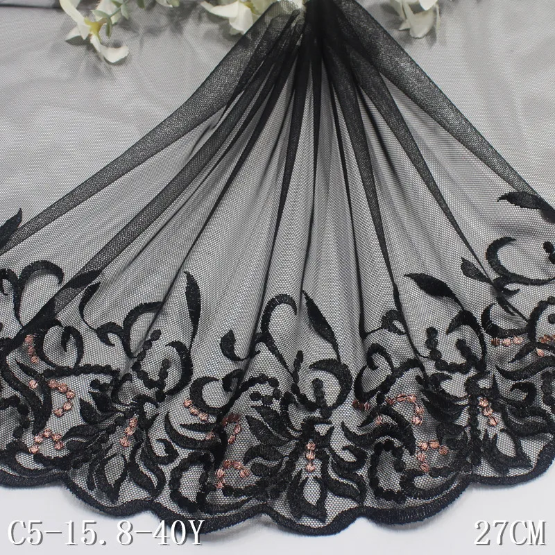 27Yards Black Tulle Lace DIY Bra Sewing Accessories Trim Flower Embroidery Skin Color Mesh Lace Fabrics for Lingerie Needle Work