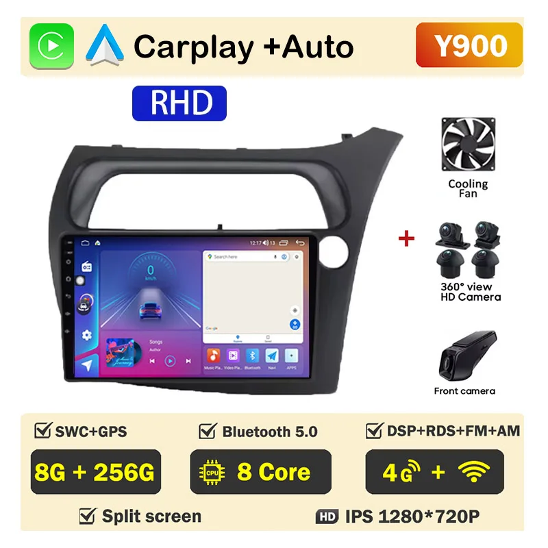 Autoradio scherm voor Honda Civic Hatchback 2006-2011 Carplay Android Auto Player Multimedia 4G WIFI GPS Navigatie 2Din Stereo