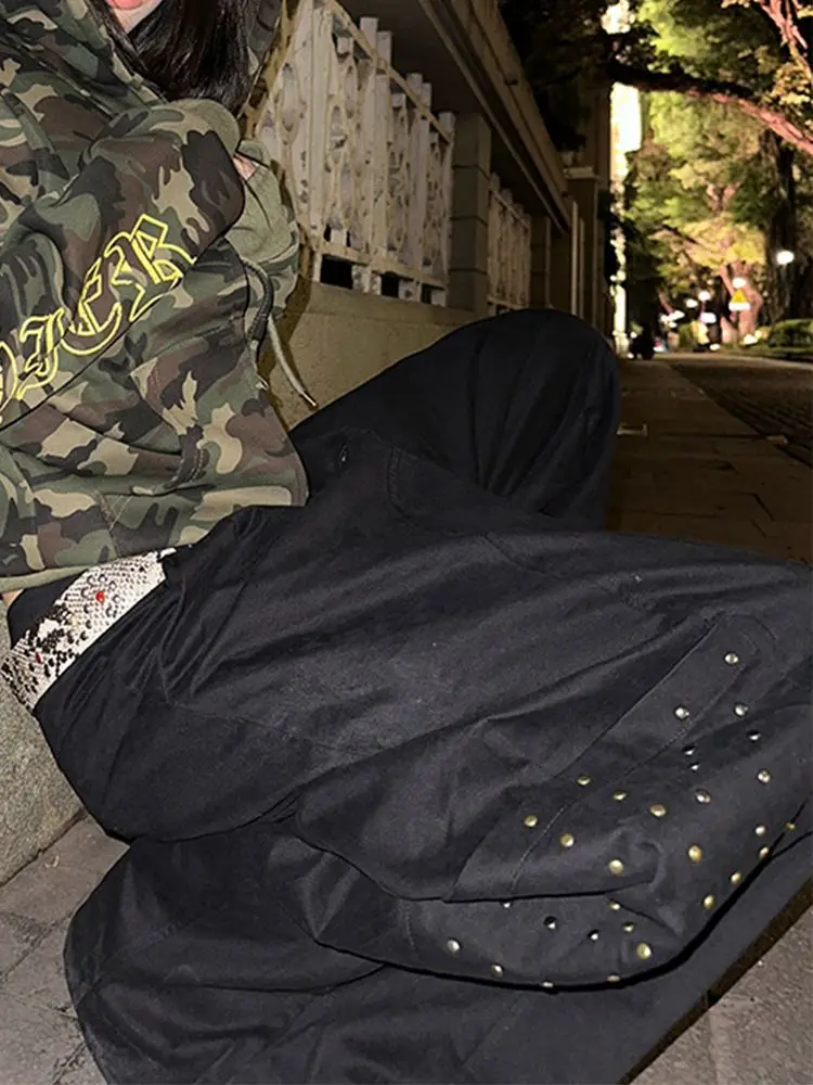 ديبتاون جينز بوي فريند أسود عتيق للنساء فاسق مغسول بأرجل واسعة على الطراز الأمريكي من قماش الدنيم ملابس شارع كبيرة الحجم