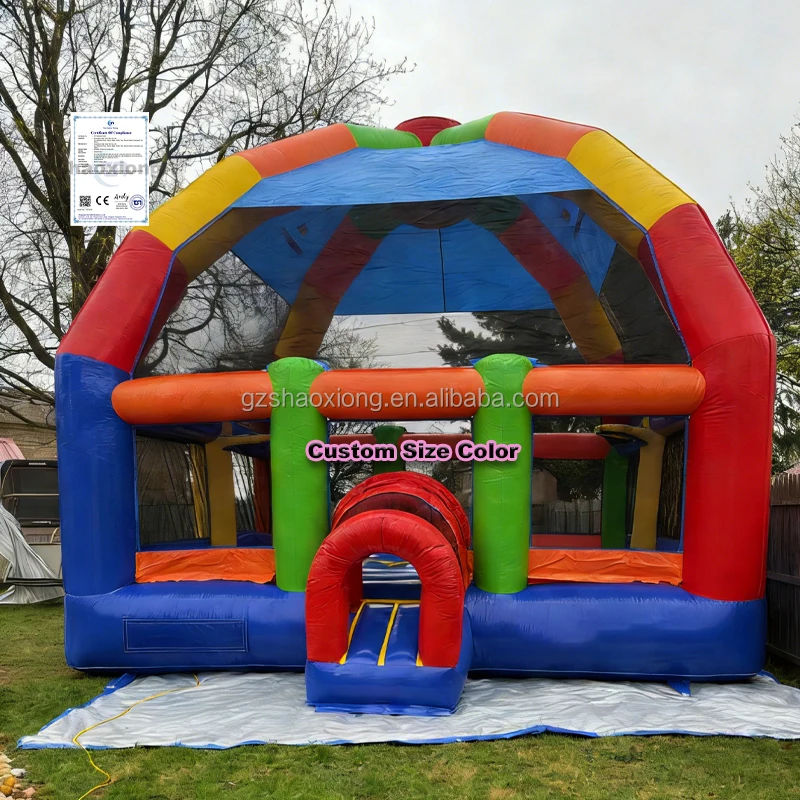 

Commercial Inflatable Castle Rainbow Brincolines Jumping Bouncer Combo Trampolines With Roof for Kids Inflatable Bounce House