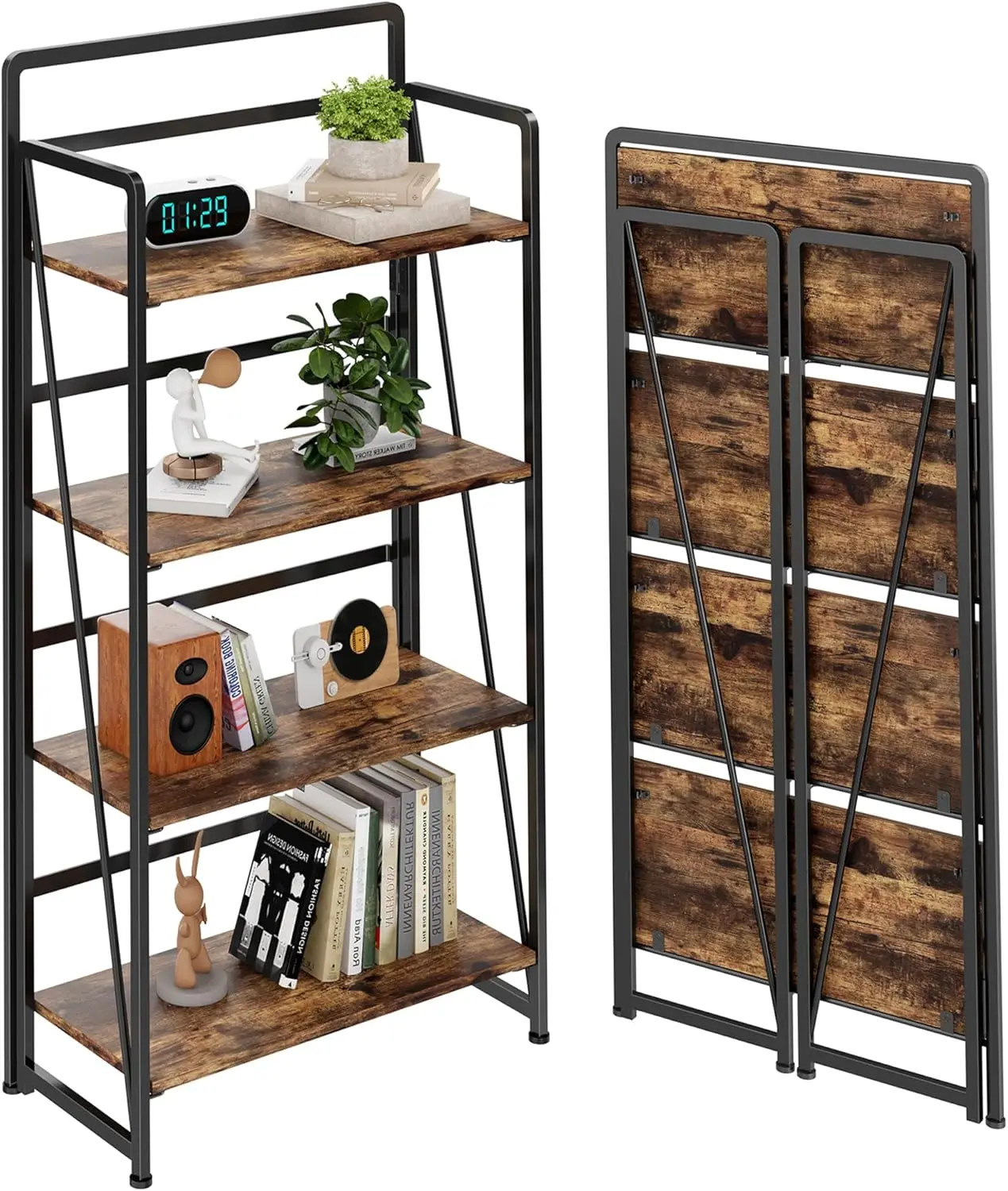 

No Assembly Folding Bookshelf for Living Room,Collapsible Book Shelf for Home Office, Portable Bookcase Storage Organizer Rack