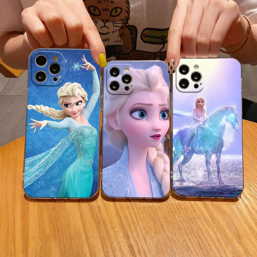 D-Disney Frozen Elsa Princess Clear Phone Case For iPhone 11 15 14 Pro Max 12 13 Mini 16 Pro Plus X S 8 7 Cover Transparent Case