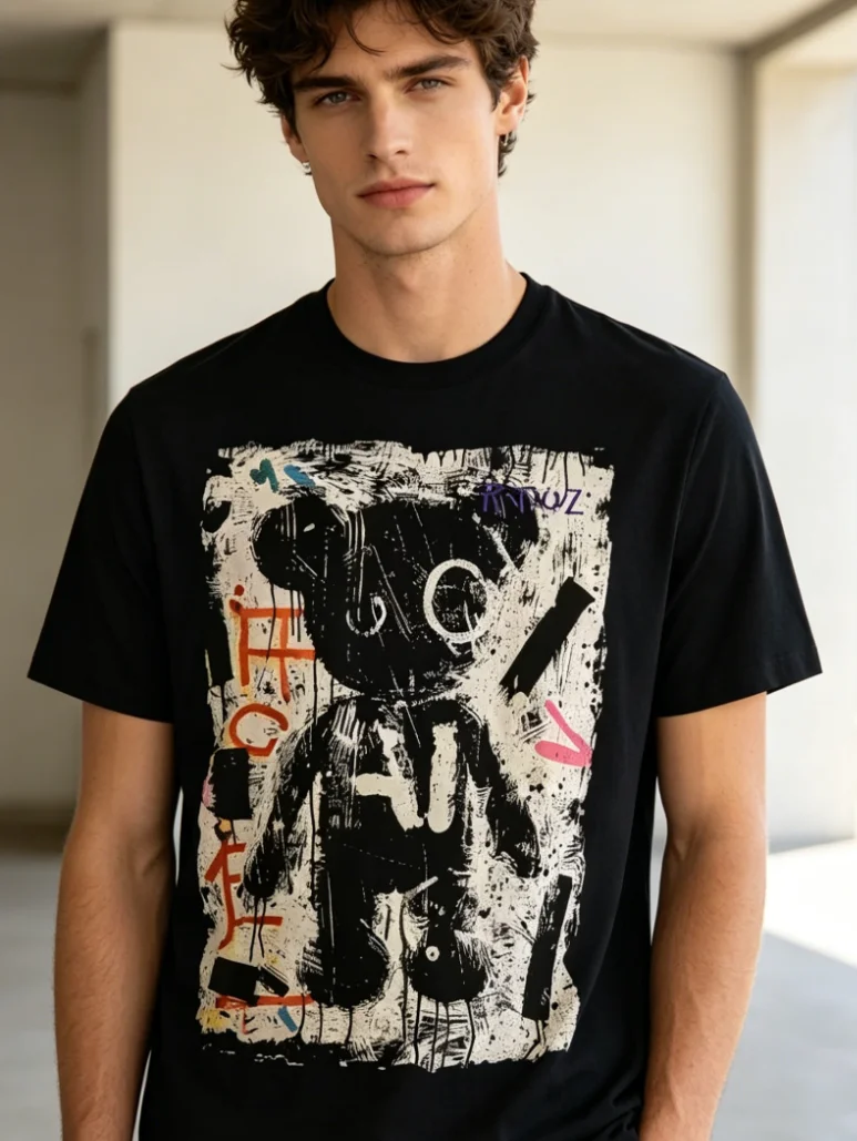 Vintage Graffiti T-shirt Teddy Bear Edgy Streetwear Graphic Tee Unisex Same Style for Men and Short-sleeved Printed T-shirt