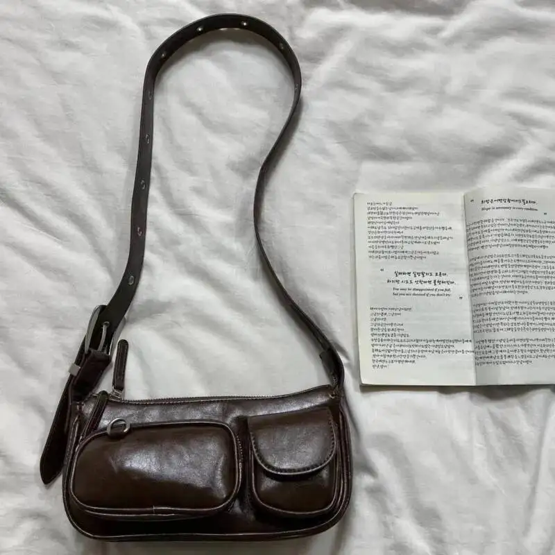 

Bloom Retro Coffee Shoulder Wallet Women Vintage Leather Pocket Chic Casual Handbag Female High Street Crossbody Bags New