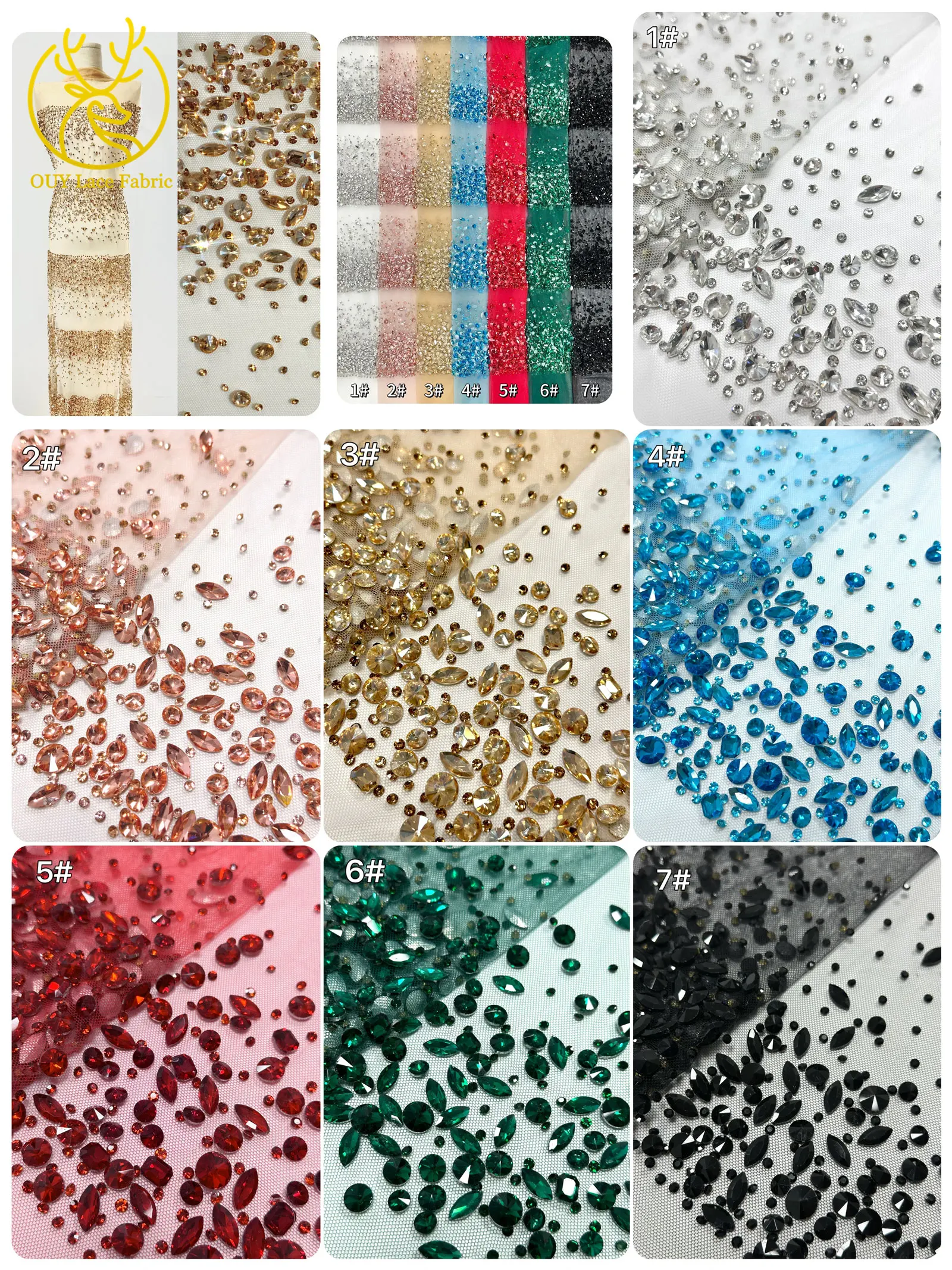 Luxurious Gold Jewel Exquisite Unique Lace Fabric Luxury French Dubai Tulle Lace Fabric For Women Wedding Evening Dresses