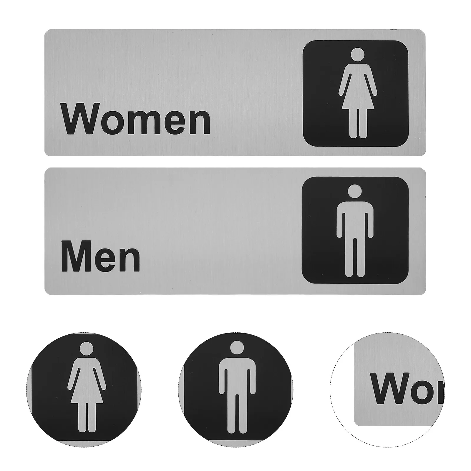 4Pcs Aluminum Bathroom Signs Modern Self-Stick Men Women Restroom Signs Toilet Door Sign for Office Business Restaurant Hotel