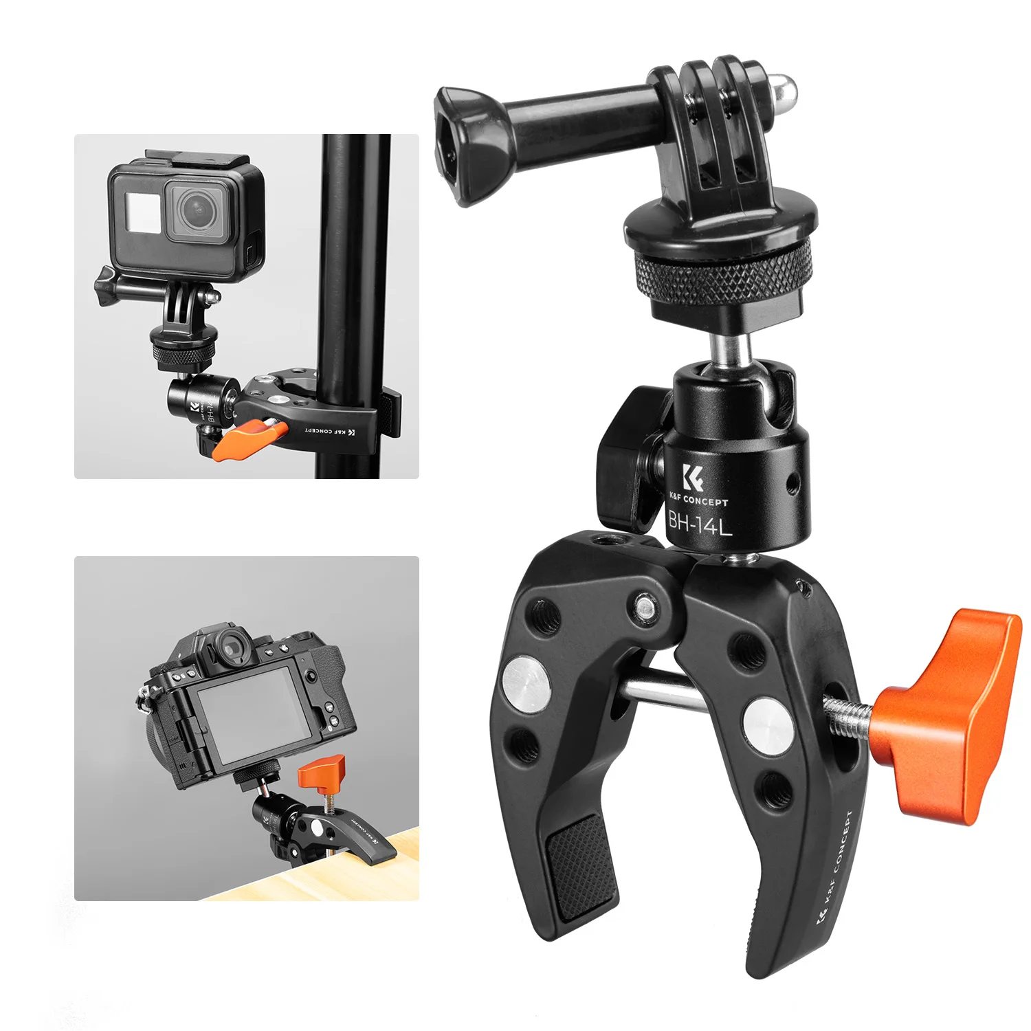 

K&F Concept Super Clamp Camera Clamp with 360 Ballhead for GoPro/AKASO/Insta360/Pocket 3 Mount