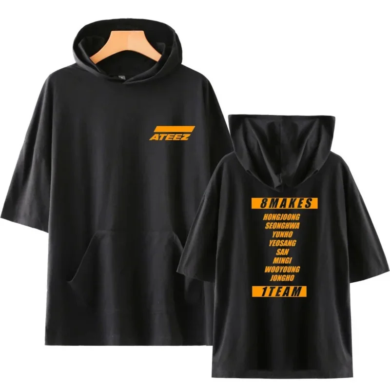 KPOP ATEEZ Hooded T-Shirts Men and Women Hongjoong Seonghwa Yunho Yeosang San Mingi Wooyoung Jongho Short Sleeve Funny Tshirt OA