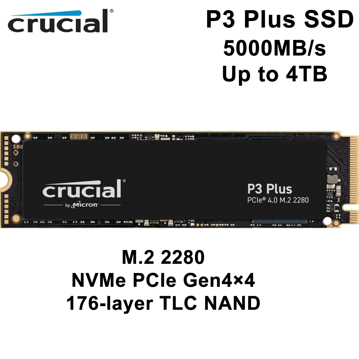 Crucial P3 Plus 500GB 1TB 2TB 4TB PCIe 4.0 3D NAND NVMe M.2 SSD Solid State Drive For Laptop Desktop Internal 500G 1T 2T 4T