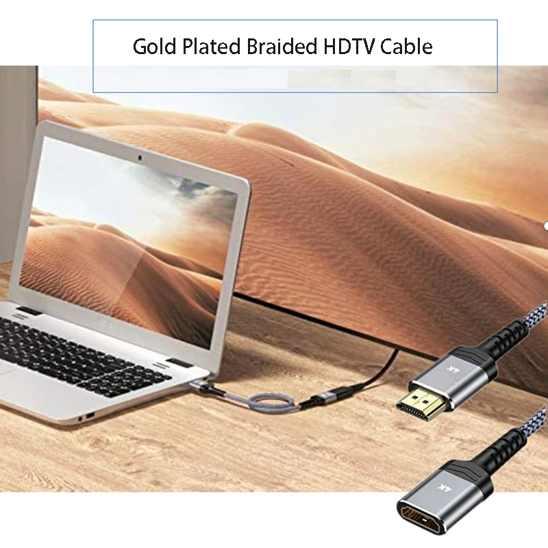 HDTV Cable Adapter with HDMI Male to HDMI-compatible Female Converter Gold Plated Braided High Definition Extend Cord Splitter