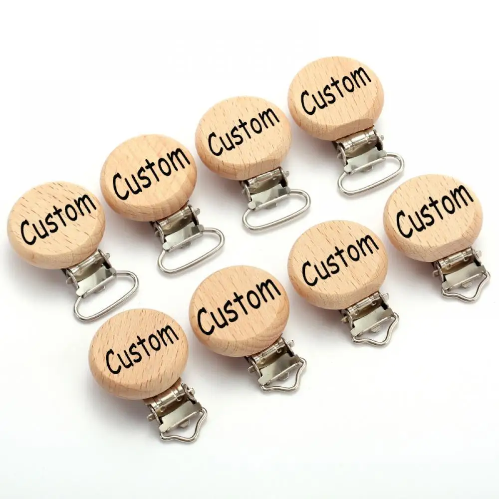 

10Pcs Custom Baby Pacifier Chain Accessory Round Wood Clips Dummy Nipple Holder Guard Teether Pendant Baby Safe Teething Jewelry