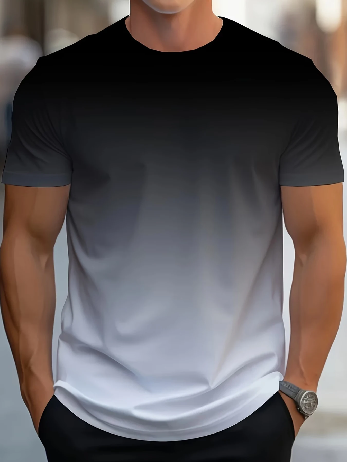 Men's Premium Gradient Ombré Short-Sleeve T-Shirt, Elevated Smart Casual Essential
