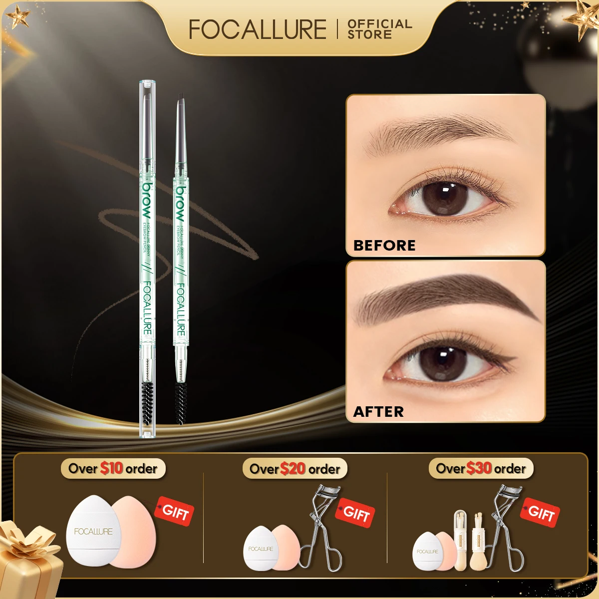 

FOCALLURE 1MM Ultra-fine Eyebrow Pen Waterproof Long-lasting Multi-use Eye Brow Liner Pencil Eyebrow Enhancers Makeup Cosmetics