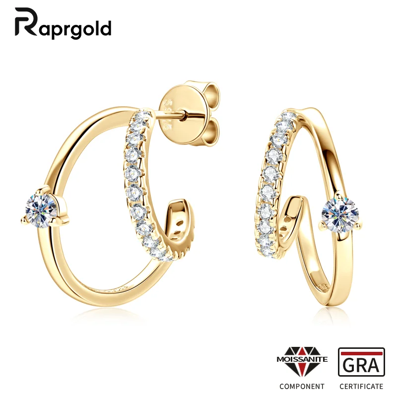 RAPRGOLD D VVS1 قطع مستديرة مويسانيتي C على شكل وأقراط للنساء s925 فضة ثقب القرط غرامة مجوهرات هدايا