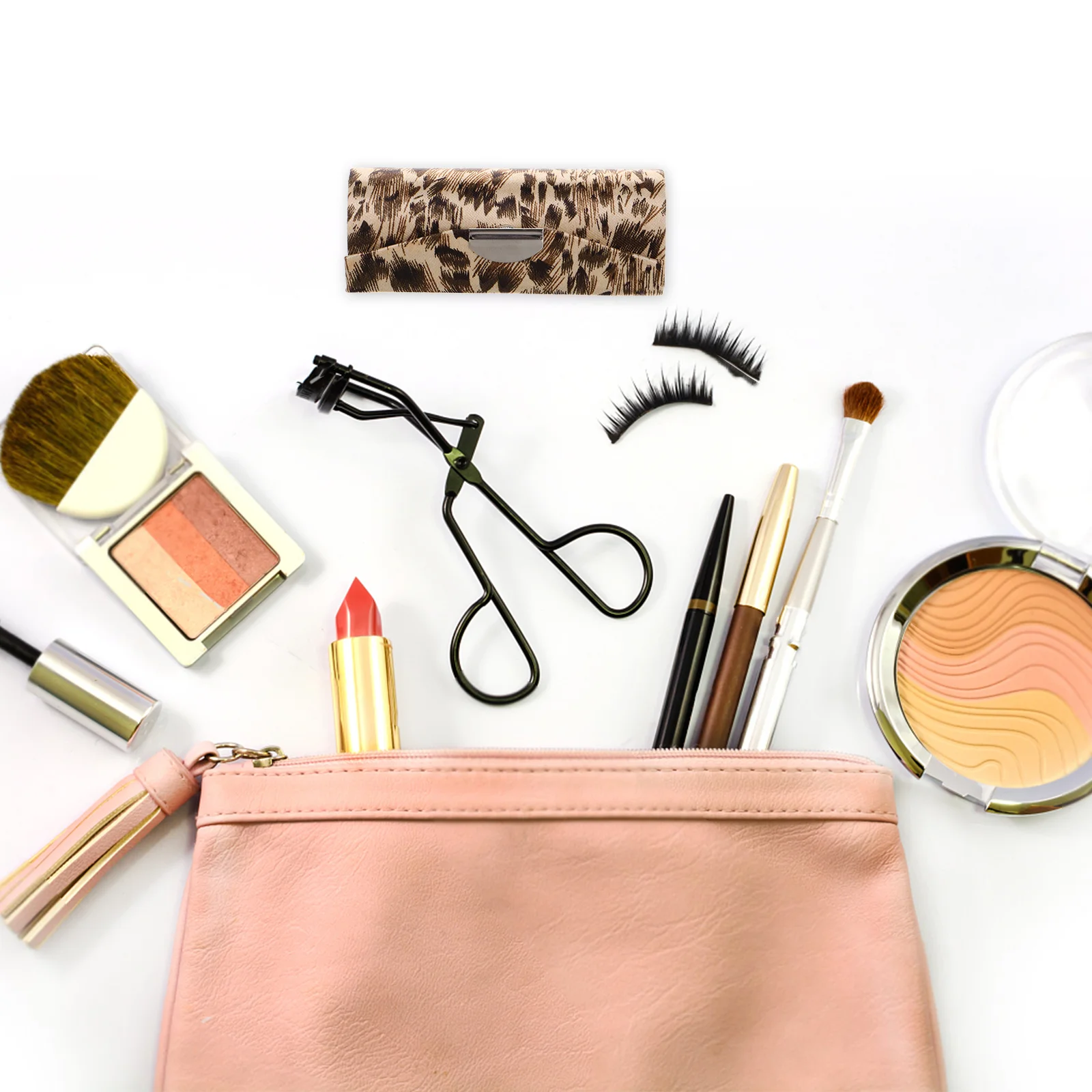 Étui à rouge à lèvres imprimé léopard, petit Kit de rangement, sac de rangement de voyage de maquillage pour sac à main en tissu de soie pour femmes