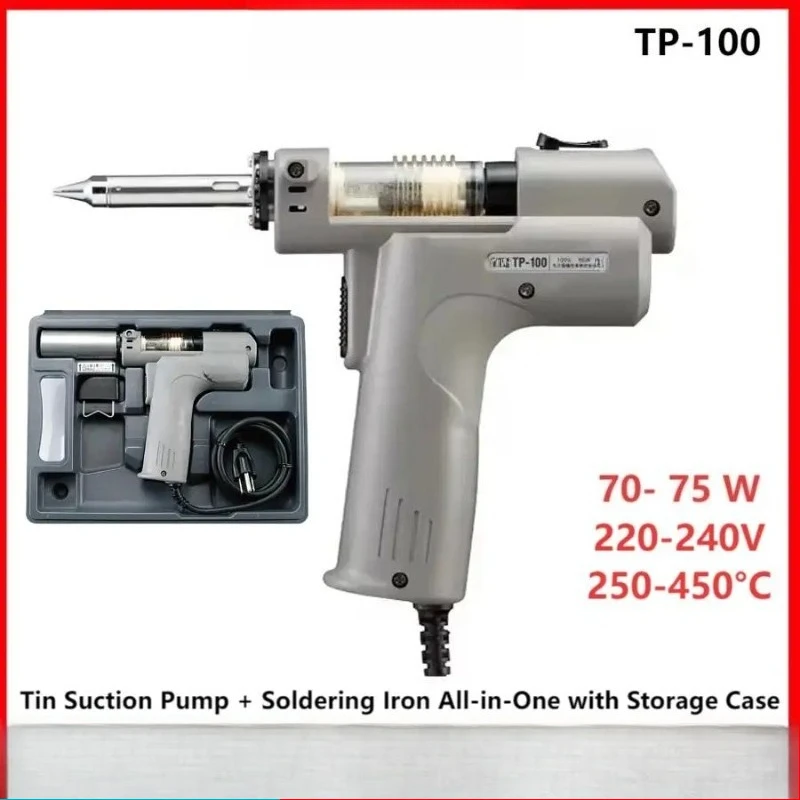 TP-100 All in One Electric Desoldering Gun Vacuum Solder Suction Soldering Iron with Storage Case for PCB Electronic Repair