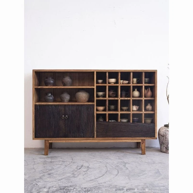 Wabi Sand Wind Bogu Frame Old Elm Duobao Pavilion Shelf Solid Wood Storage Side Cabinet Homestay Tea Room Teacup Display