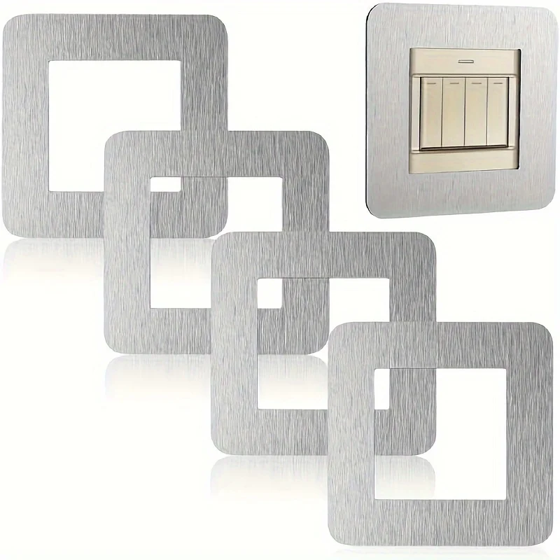 1/2/4pcs Metallic luster silver Modern Switch Cover Plate | Square Frame Wall Sticker, Home Decoration, Living Room, Office
