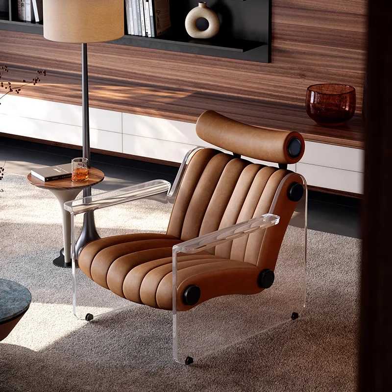 

Single sofa leather Italian light luxury villa living room home balcony high-end hotel lounge chair suspended leisure chair