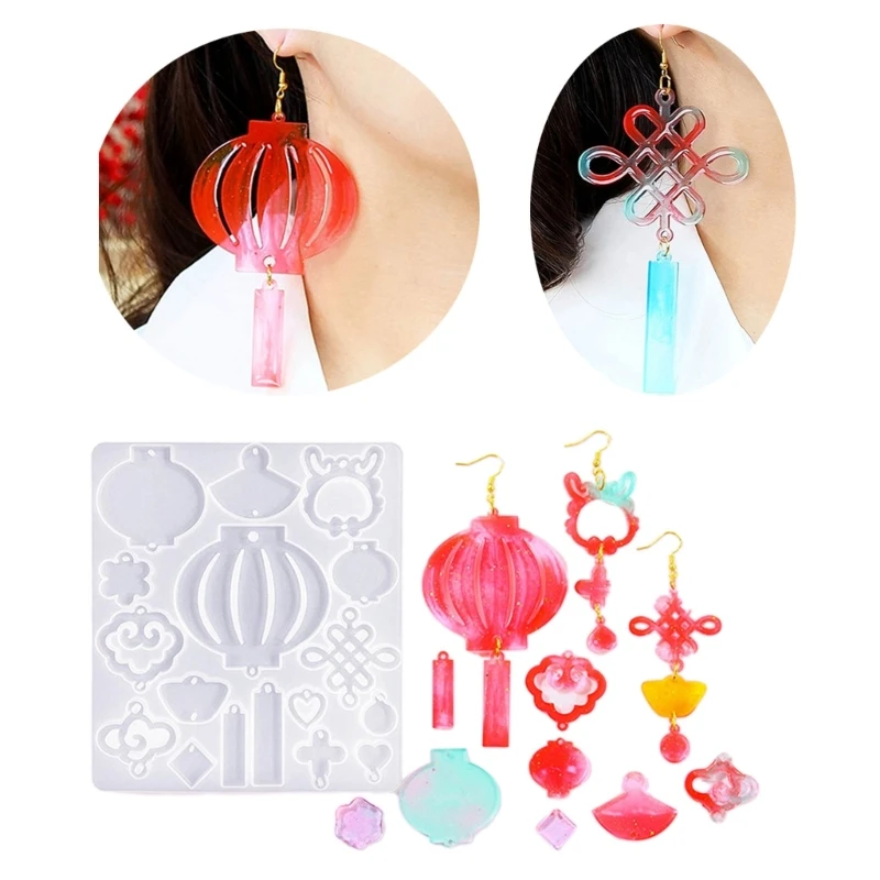 5pcs Earring Pendant Silicone Mold Chinese Bowknot Epoxy Resin Mould DIY Ornaments Keychain Necklace Charm Epoxy Molds