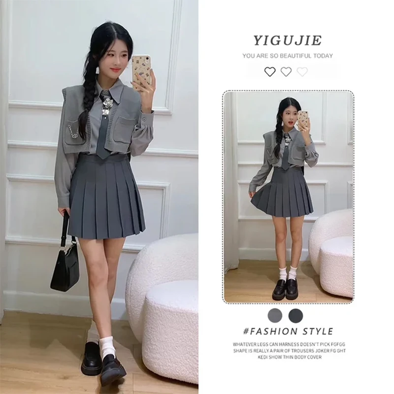 

Комплект Salt Series 2025 New College Sle Tie irt Свитер Жилет Плиссированная Юбка Комплект из четырех предметов ort Sve Long Sve Autu...