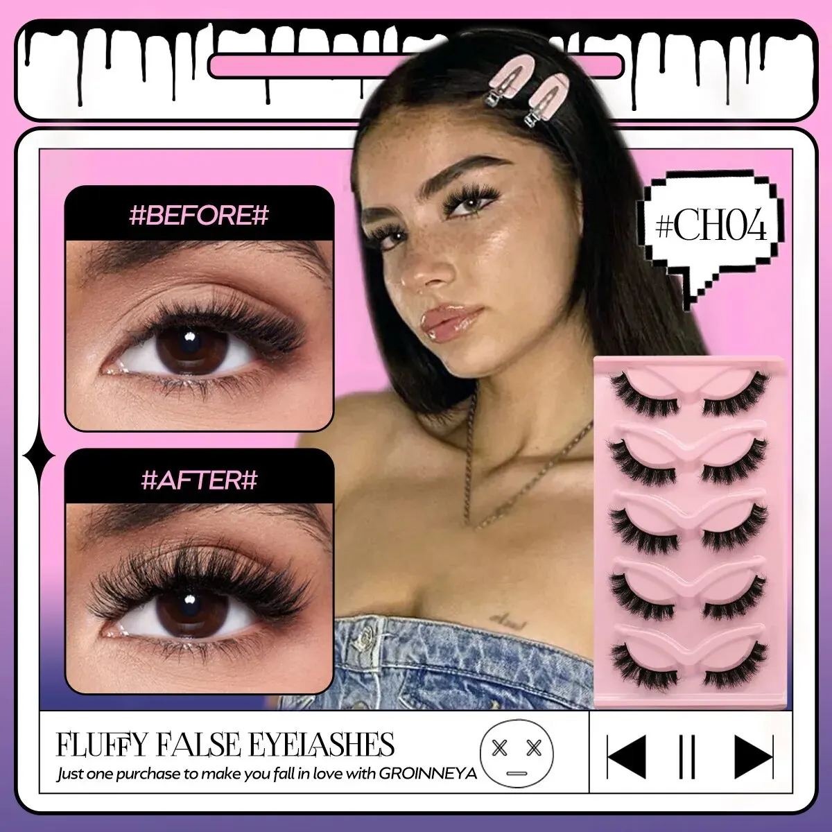 Cílios fofos do vison falso, cílios postiços longos, cílios macios de volume, maquiagem reutilizável, natural, 5 pares