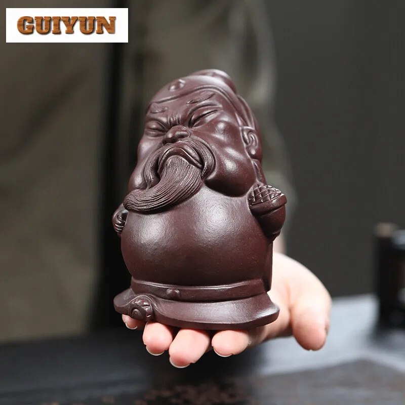 Purple Clay Ceramics Pottery Guan Gong Figurine Paperweight Crafts Guan Yu Kung Fu Tea Pet Mascot Mascot Lucky Office Desk Decor