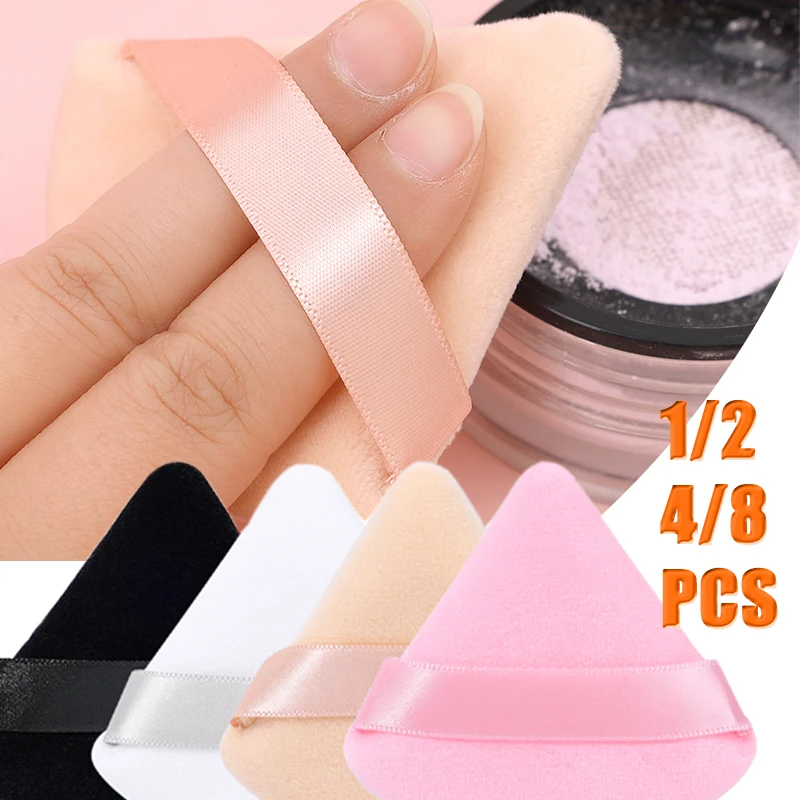 1-8 Stuks Korte Stapel Driehoek Fluwelen Poeder Puff Poeder Puff Puff Voor Gezicht Ogen Contouren Schaduw Make-Up Tools Zachte Schoonheid Spons Puffs