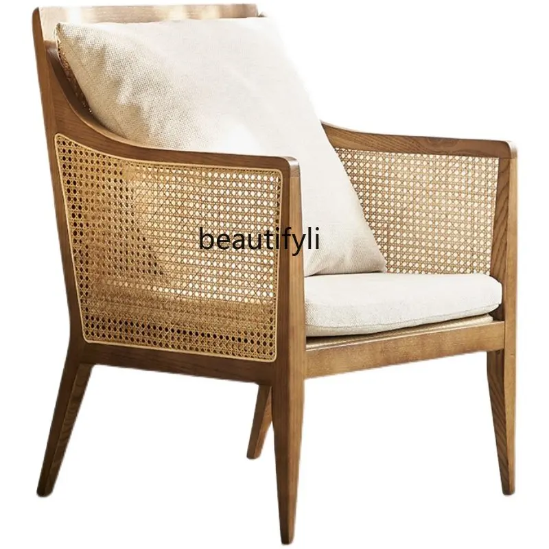 

zq Balcony Table and Chair Rattan Chair Three-Piece Tea Table Combination Lounge Sofa Chair Armchair Rattan Leisure Chair