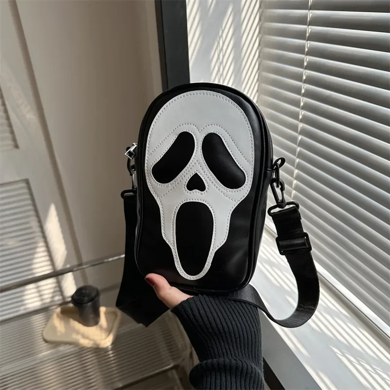 Edgy Skull & Ghost Crossbody Shoulder Bag, New Funny Phone Carrier Purse for Women/Men Compact Square Bag Gothic Personality - Image 6