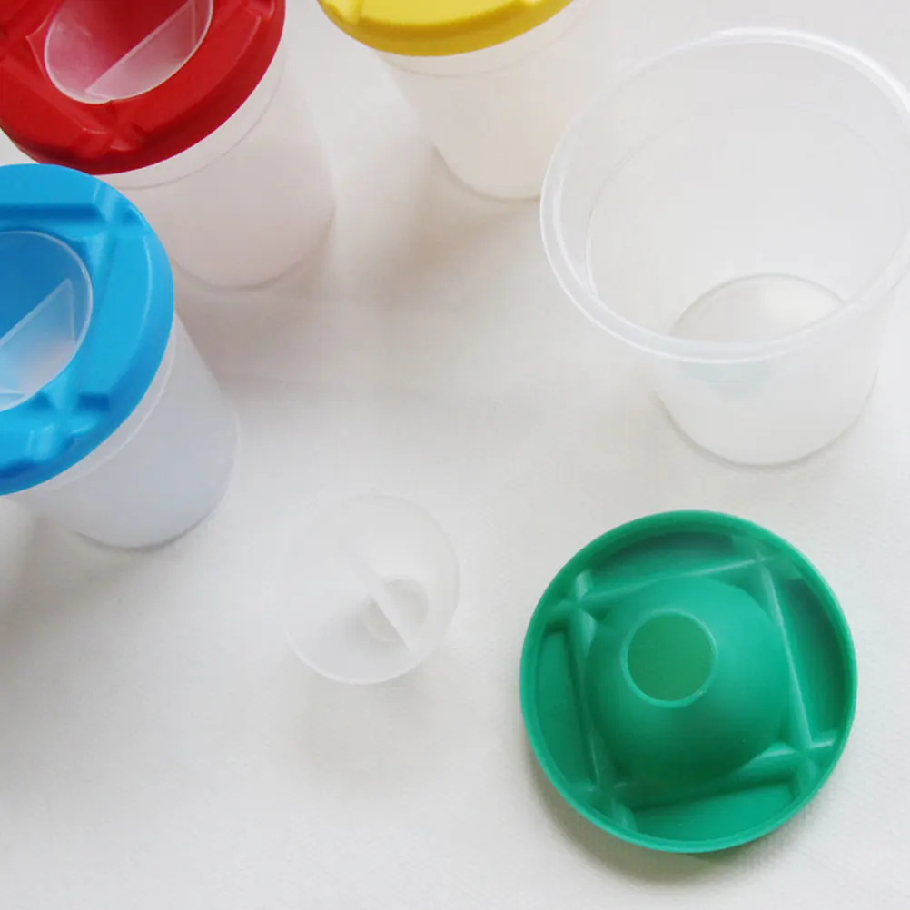 

4 Spill Painting Cup Brush Tool Paint Cups 4 Colorful Brushes Kids Drawing Tool Art Class Painting Set Washable
