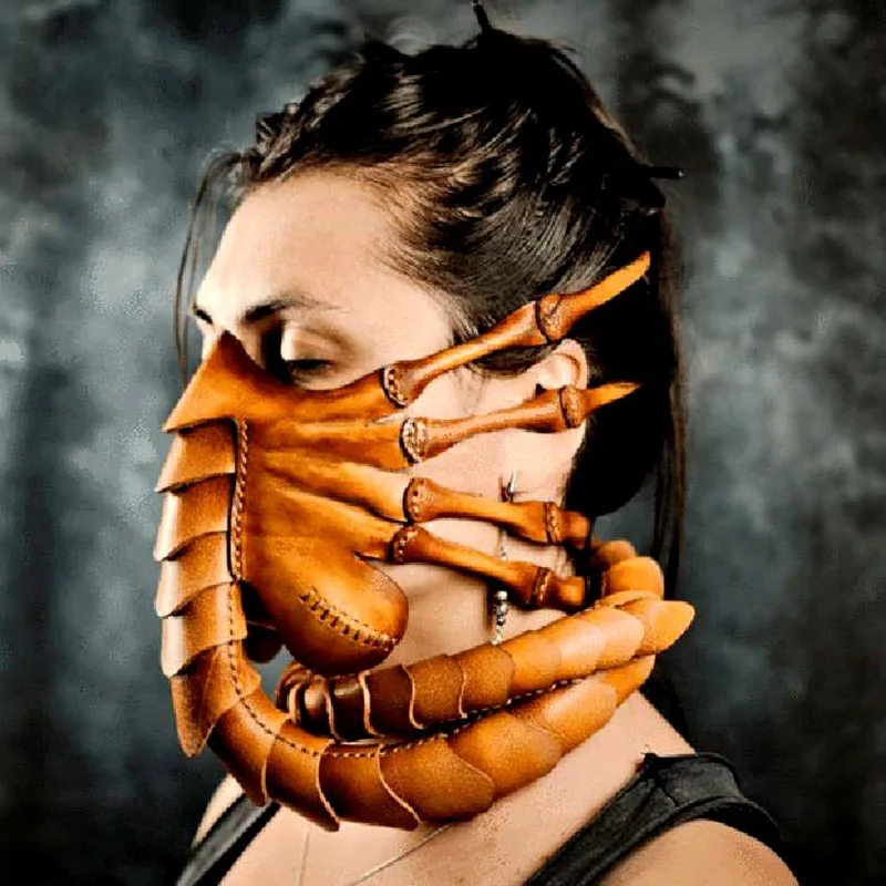 

1Pc Men's Masks Cosplay Halloween Scorpion Mask Leather Alien Face Hugger Horror Party Face Cover Fancy Popular Fashion Masks
