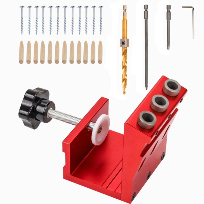 

Pocket Hole Jig Set,Adjustment Pocket Dowel Hole Jig System Set Woodwork Guide Joint Tool Woodworking Tool